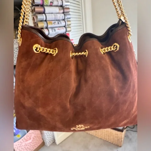 Coach NWT Honey Brown Suede Evelyn Large Shoulder Bag - Picture 13 of 13